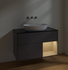 Тумба под раковину Villeroy & Boch Finion 100х50,1 см с подсветкой МДФ антрацит матовый лак/стекло черное матовое FA22PCGK