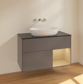 Тумба под раковину Villeroy & Boch Finion 100х50,1 см с подсветкой МДФ антрацит матовый лак/стекло черное матовое FA22PCGK