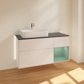 Тумба под раковину Villeroy & Boch Finion 120х50,1 см с подсветкой МДФ глянцевый белый лак/стекло черное матовое G152GMGF