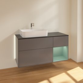 Тумба под раковину Villeroy & Boch Finion 120х50,1 см с подсветкой МДФ антрацит матовый лак/стекло черное матовое G152GMGK