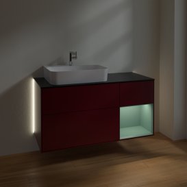 Тумба під раковину Villeroy & Boch Finion 120х50,1 см із підсвічуванням МДФ півонія матовий лак/скло чорне матове G152GMHB