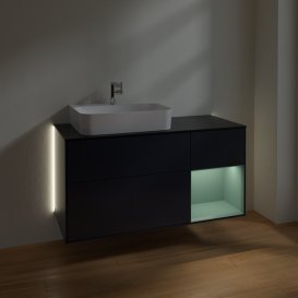 Тумба под раковину Villeroy & Boch Finion 120х50,1 см с подсветкой МДФ темно-синий матовый лак/стекло черное матовое G152GMHG