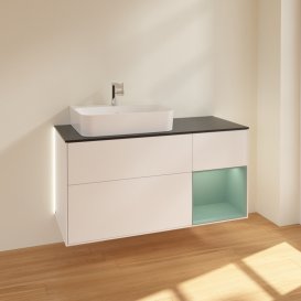 Тумба под раковину Villeroy & Boch Finion 120х50,1 см с подсветкой МДФ белый матовый лак/стекло черное матовое G152GMMT