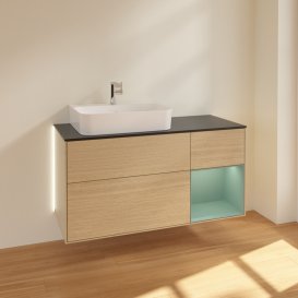 Тумба під раковину Villeroy & Boch Finion 120х50,1 см із підсвічуванням МДФ шпон дуба/скло чорне матове G152GMPC