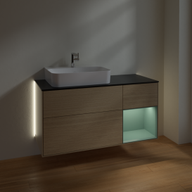 Тумба під раковину Villeroy & Boch Finion 120х50,1 см із підсвічуванням МДФ шпон дуба/скло чорне матове G152GMPC