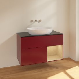 Тумба под раковину Villeroy & Boch Finion 100х50,1 см с подсветкой МДФ пион матовый лак/стекло черное матовое FA22PCHB