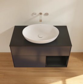 Тумба під раковину Villeroy & Boch Finion 100х50,1 см із підсвічуванням МДФ темно-синій матовий лак/скло чорне матове FA22PDHG