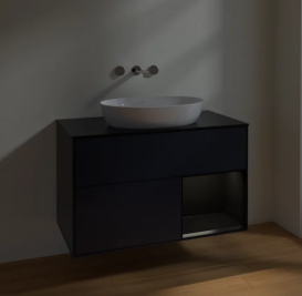 Тумба під раковину Villeroy & Boch Finion 100х50,1 см із підсвічуванням МДФ темно-синій матовий лак/скло чорне матове FA22PDHG