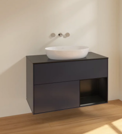 Тумба під раковину Villeroy & Boch Finion 100х50,1 см із підсвічуванням МДФ темно-синій матовий лак/скло чорне матове FA22PDHG