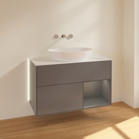 Тумба під раковину Villeroy & Boch Finion 100х50,1 см з підсвічуванням антрацит матовий лак/скло біле матове GA21GKGK
