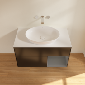 Тумба під раковину Villeroy & Boch Finion 100х50,1 см із підсвічуванням МДФ чорний матовий лак/скло біле матове GA21GKPD