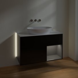 Тумба під раковину Villeroy & Boch Finion 100х50,1 см із підсвічуванням МДФ чорний матовий лак/скло біле матове GA21GKPD