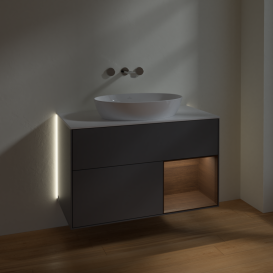 Тумба під раковину Villeroy & Boch Finion 100х50,1 см з підсвічуванням антрацит матовий лак/скло біле матове GA21GNGK