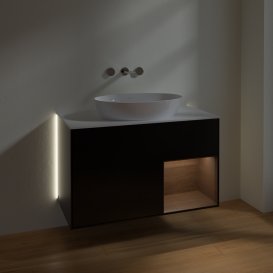 Тумба под раковину Villeroy & Boch Finion 100х50,1 см с подсветкой МДФ черный матовый лак/стекло белое матовое GA21GNPD