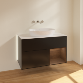 Тумба под раковину Villeroy & Boch Finion 100х50,1 см с подсветкой МДФ черный матовый лак/стекло белое матовое GA21GNPD