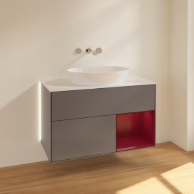 Тумба под раковину Villeroy & Boch Finion 100х50,1 см с подсветкой МДФ антрацит матовый лак/стекло белое матовое GA21HBGK