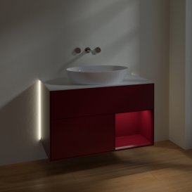 Тумба под раковину Villeroy & Boch Finion 100х50,1 см с подсветкой МДФ пион матовый лак/стекло белое матовое GA21HBHB