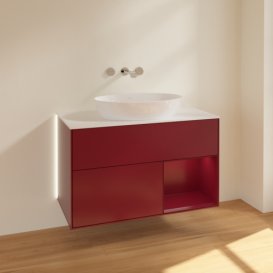 Тумба под раковину Villeroy & Boch Finion 100х50,1 см с подсветкой МДФ пион матовый лак/стекло белое матовое GA21HBHB