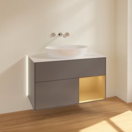 Тумба під раковину Villeroy & Boch Finion 100х50,1 см з підсвічуванням антрацит матовий лак/скло біле матове GA21HFGK