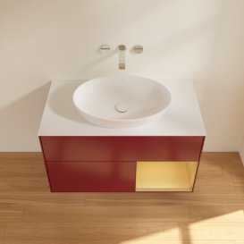 Тумба під раковину Villeroy & Boch Finion 100х50,1 см з підсвічуванням МДФ півонія матовий лак/скло біле матове GA21HFHB