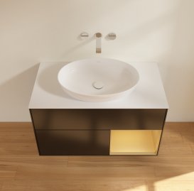 Тумба под раковину Villeroy & Boch Finion 100х50,1 см с подсветкой МДФ черный матовый лак/стекло белое матовое GA21HFPD