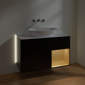Тумба под раковину Villeroy & Boch Finion 100х50,1 см с подсветкой МДФ черный матовый лак/стекло белое матовое GA21HFPD