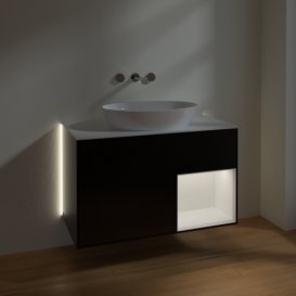 Тумба під раковину Villeroy & Boch Finion 100х50,1 см із підсвічуванням МДФ чорний матовий лак/скло біле матове GA21MTPD