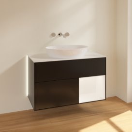 Тумба під раковину Villeroy & Boch Finion 100х50,1 см із підсвічуванням МДФ чорний матовий лак/скло біле матове GA21MTPD