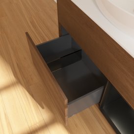 Тумба под раковину Villeroy & Boch Finion 100х50,1 см с подсветкой МДФ шпон грецкого ореха/стекло белое матовое GA21PDGN