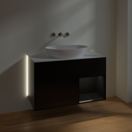 Тумба под раковину Villeroy & Boch Finion 100х50,1 см с подсветкой МДФ черный матовый лак/стекло белое матовое GA21PDPD