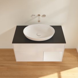 Тумба под раковину Villeroy & Boch Finion 100х50,1 см с подсветкой МДФ глянцевый белый лак/стекло черное матовое GA22GFGF