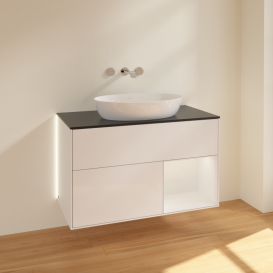 Тумба під раковину Villeroy & Boch Finion 100х50,1 см з підсвічуванням МДФ білий глянцевий лак/скло чорне матове GA22GFGF
