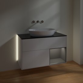 Тумба під раковину Villeroy & Boch Finion 100х50,1 см з підсвічуванням МДФ білий глянцевий лак/скло чорне матове GA22GKGF