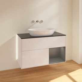 Тумба під раковину Villeroy & Boch Finion 100х50,1 см з підсвічуванням МДФ білий глянцевий лак/скло чорне матове GA22GKGF