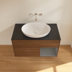 Тумба під раковину Villeroy & Boch Finion 100х50,1 см з підсвічуванням МДФ шпон волоського горіха/скло чорне матове GA22GKGN