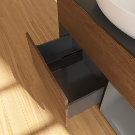 Тумба під раковину Villeroy & Boch Finion 100х50,1 см з підсвічуванням МДФ шпон волоського горіха/скло чорне матове GA22GKGN