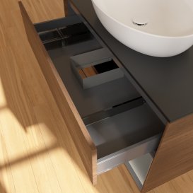 Тумба під раковину Villeroy & Boch Finion 100х50,1 см з підсвічуванням МДФ шпон волоського горіха/скло чорне матове GA22GKGN