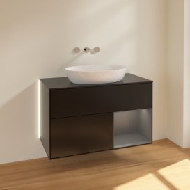 Тумба під раковину Villeroy & Boch Finion 100х50,1 см із підсвічуванням МДФ чорний матовий лак/скло чорне матове GA22GKPD