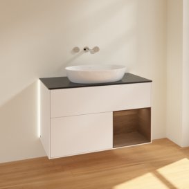 Тумба под раковину Villeroy & Boch Finion 100х50,1 см с подсветкой МДФ белый матовый лак/стекло черное матовое GA22GNMT