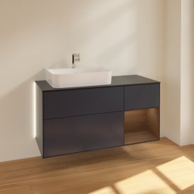 Тумба под раковину Villeroy & Boch Finion 120х50,1 см с подсветкой МДФ темно-синий матовый лак/стекло черное матовое G152GNHG