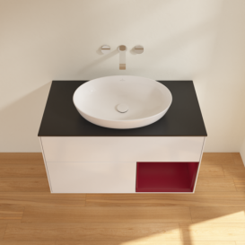 Тумба под раковину Villeroy & Boch Finion 100х50,1 см с подсветкой МДФ глянцевый белый лак/стекло черное матовое GA22HBGF