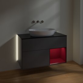 Тумба під раковину Villeroy & Boch Finion 100х50,1 см з підсвічуванням антрацит матовий лак/скло чорне матове GA22HBGK