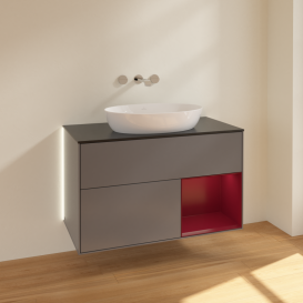 Тумба під раковину Villeroy & Boch Finion 100х50,1 см з підсвічуванням антрацит матовий лак/скло чорне матове GA22HBGK