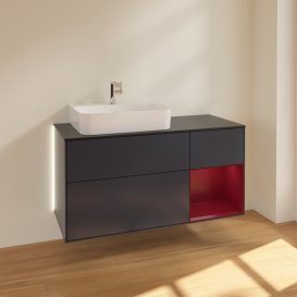 Тумба под раковину Villeroy & Boch Finion 120х50,1 см с подсветкой МДФ темно-синий матовый лак/стекло черное матовое G152HBHG