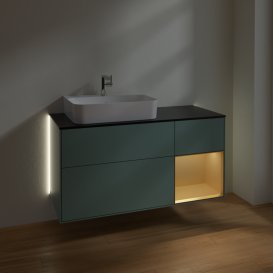 Тумба під раковину Villeroy & Boch Finion 120х50,1 см із підсвічуванням МДФ оливковий матовий лак/скло чорне матове G152HFGM