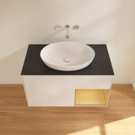 Тумба под раковину Villeroy & Boch Finion 100х50,1 см с подсветкой МДФ глянцевый белый лак/стекло черное матовое GA22HFGF