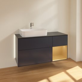 Тумба под раковину Villeroy & Boch Finion 120х50,1 см с подсветкой МДФ темно-синий матовый лак/стекло черное матовое G152HFHG