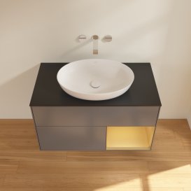 Тумба под раковину Villeroy & Boch Finion 100х50,1 см с подсветкой МДФ антрацит матовый лак/стекло черное матовое GA22HFGK