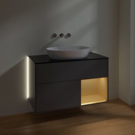 Тумба под раковину Villeroy & Boch Finion 100х50,1 см с подсветкой МДФ антрацит матовый лак/стекло черное матовое GA22HFGK