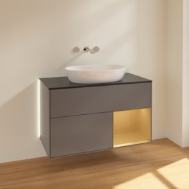 Тумба под раковину Villeroy & Boch Finion 100х50,1 см с подсветкой МДФ антрацит матовый лак/стекло черное матовое GA22HFGK